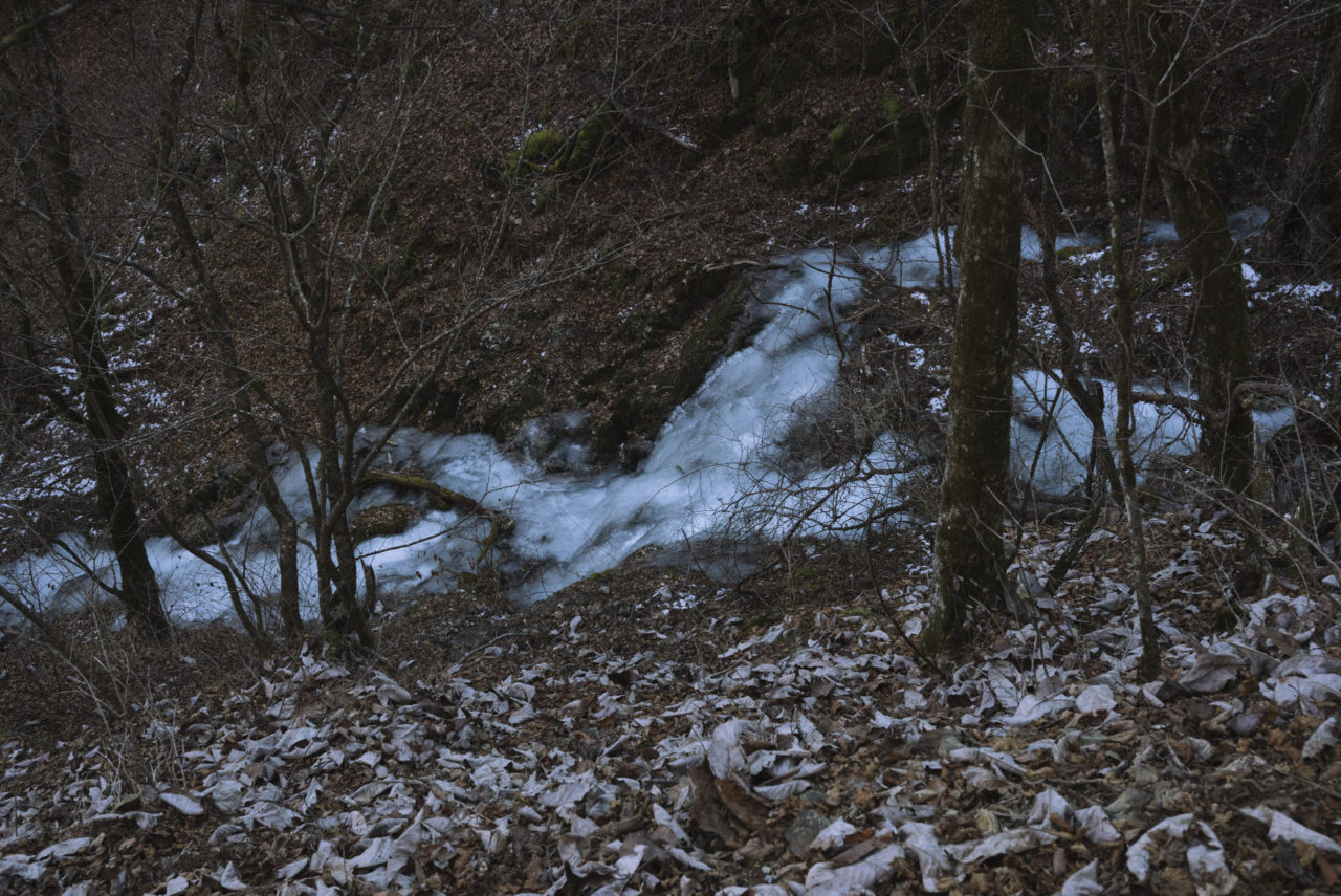 凍り付いた三頭山の渓流