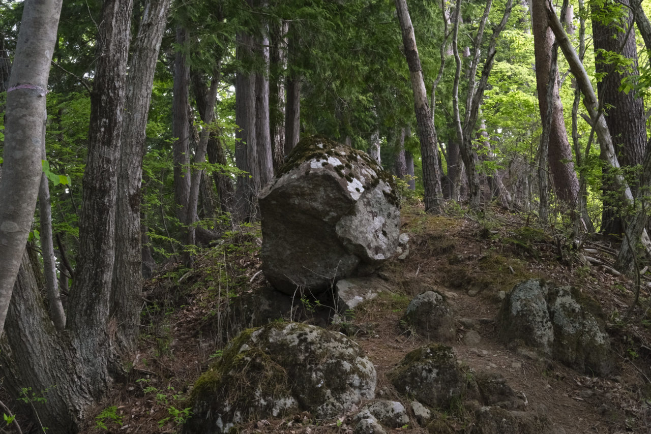 山中に鎮座する巨大な岩石